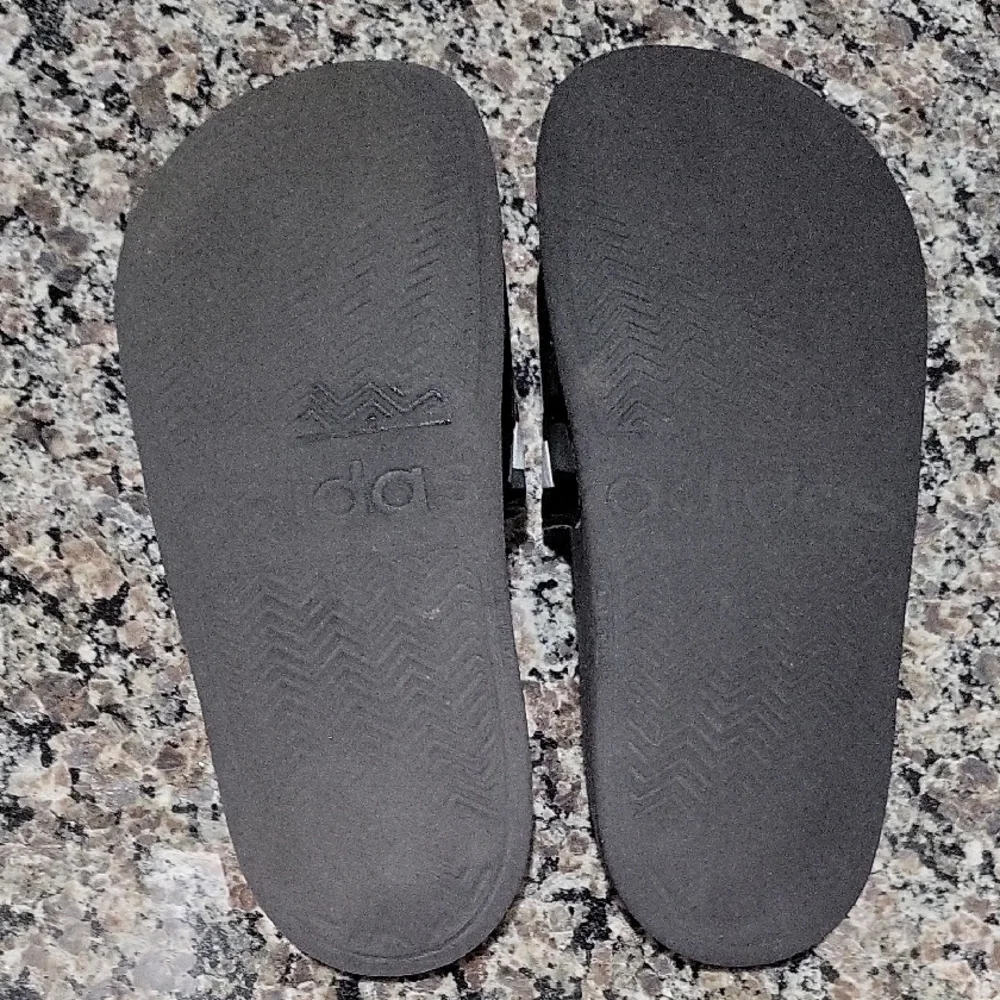 Adidas Black and White Striped Slides